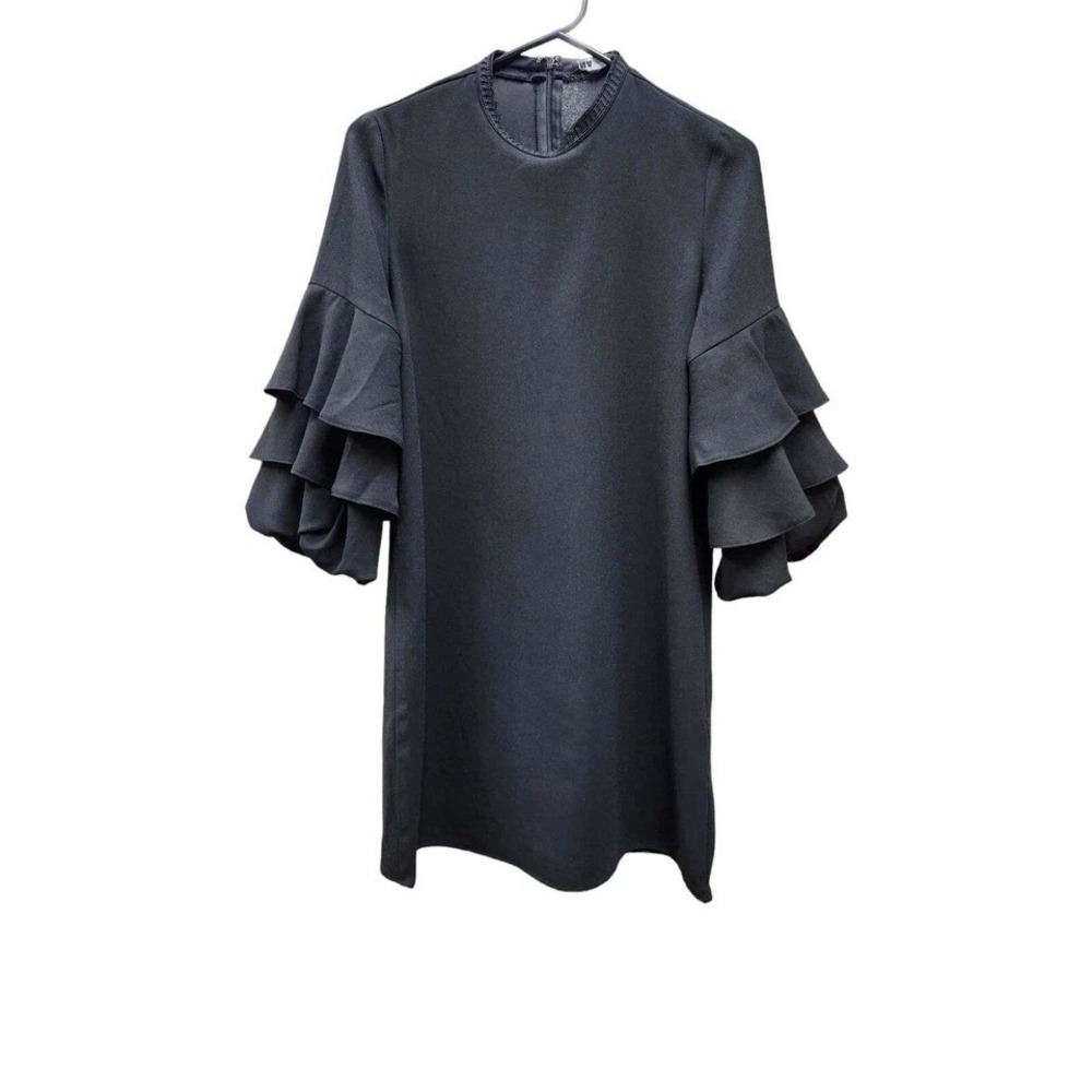 INA (I:na) Small‎ Black Ruffle Sleeve Dress